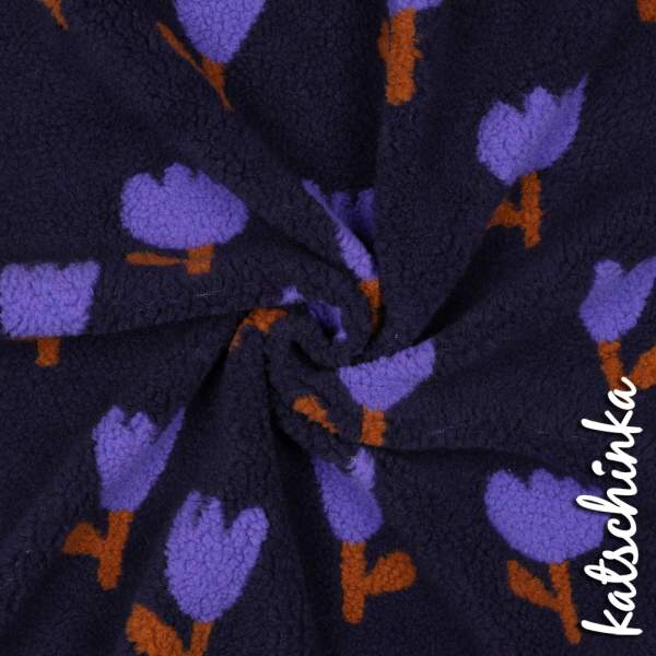 Teddyplüsch Tulpen dunkelblau 5639.007 | Teddystoff | Teddy Plüschstoff
