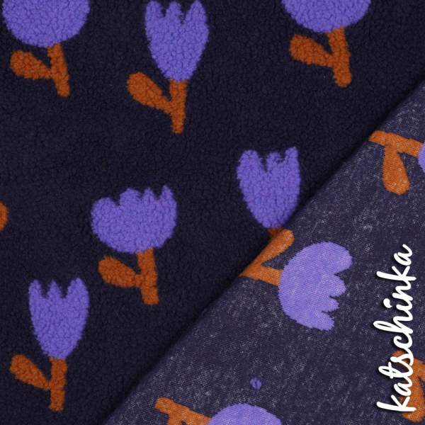 Teddyplüsch Tulpen dunkelblau 5639.007 | Teddystoff | Teddy Plüschstoff