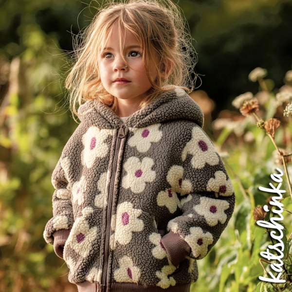 Teddyplüsch Blumen taupe 03716.004 | Teddystoff | Teddy Plüschstoff