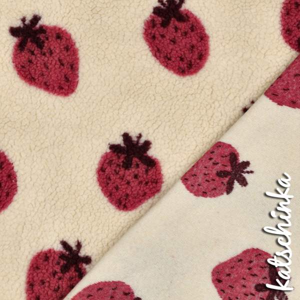 Teddyplüsch Erdbeeren 08032.001 | Teddystoff | Teddy Plüschstoff
