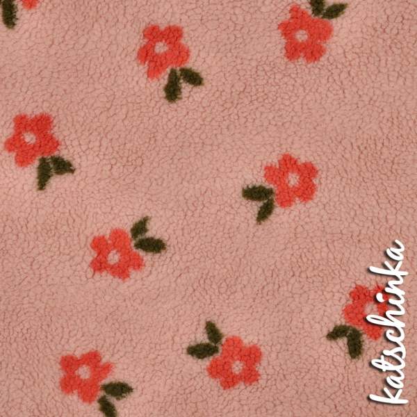 Teddyplüsch Blumen hellrosa 08034.004 | Teddystoff | Teddy Plüschstoff