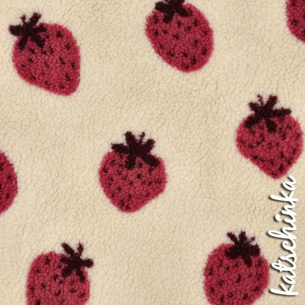 Teddyplüsch Erdbeeren 08032.001 | Teddystoff | Teddy Plüschstoff