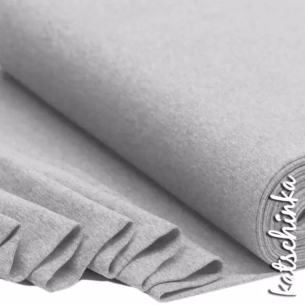 Grau melierter Bündchenstoff als Meterware, glatt und elastisch, ideal für Baby- und Kinderkleidung