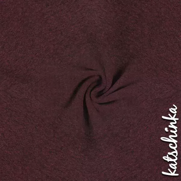 Aubergine melierter Bündchenstoff als Meterware, glatt und elastisch, ideal für Baby- und Kinderkleidung