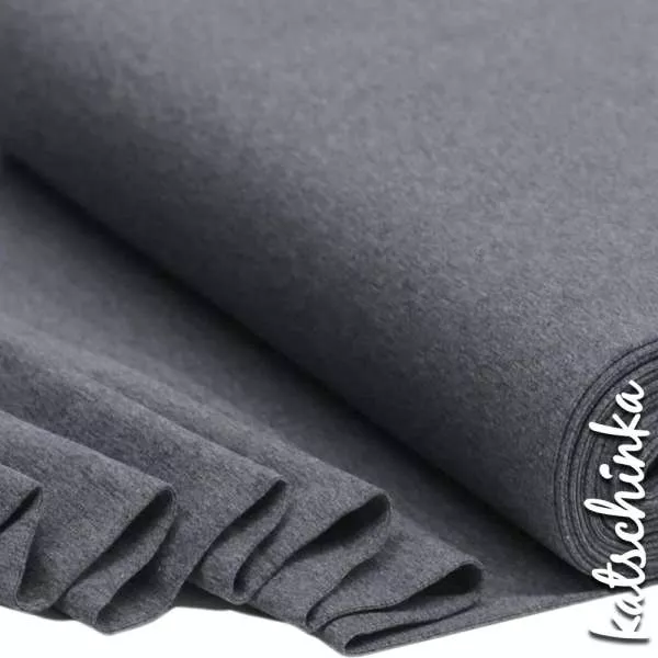 Grau melierter Bündchenstoff als Meterware, glatt und elastisch, ideal für Baby- und Kinderkleidung