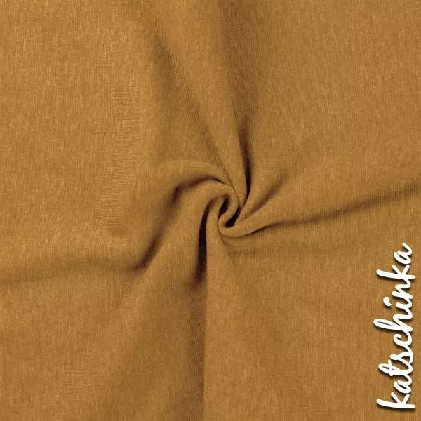 senf/ocker melierter Bündchenstoff als Meterware, glatt und elastisch, ideal für Baby- und Kinderkleidung