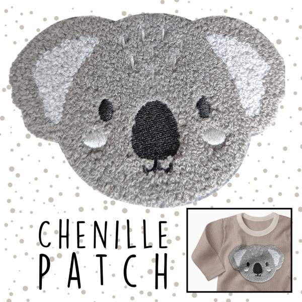 Chenille Patch koala zum Aufbügeln auf hellem Hintergrund