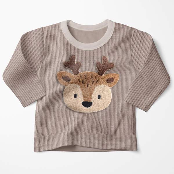 Aufgebügeltes Chenille-Patch Reh auf Pullover