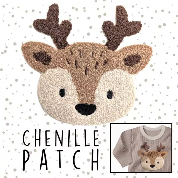 Chenille Patch Reh zum Aufbügeln auf hellem Hintergrund