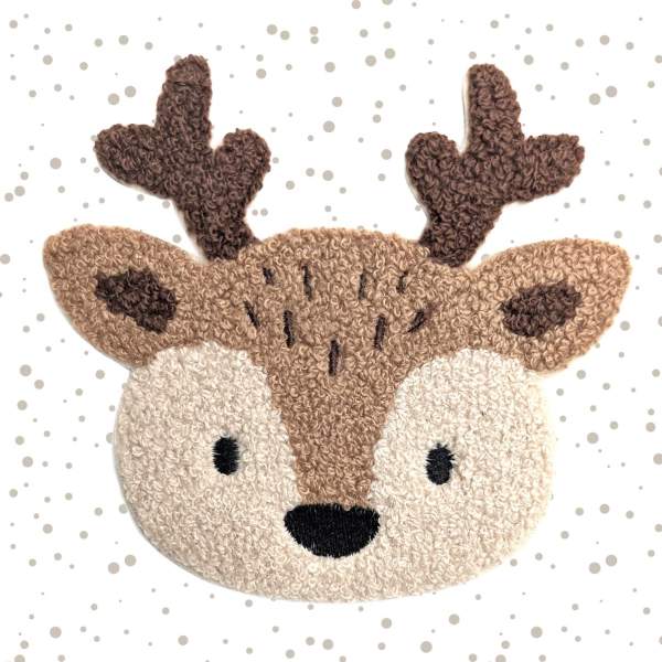 Größenvergleich Chenille Patch Reh ca. 13,5 × 10,5 cm