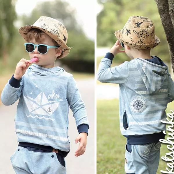 Bio Jersey Stoff AhoiSailor Vintage jeansblau Panel – Kinderjersey Meterware