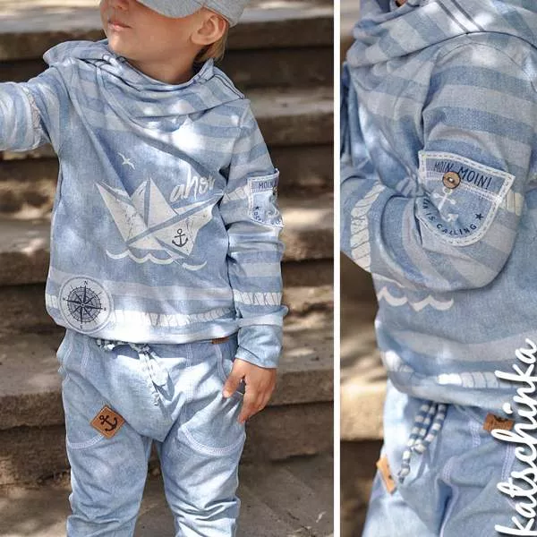 Bio Jersey Stoff AhoiSailor Vintage jeansblau Panel – Kinderjersey Meterware