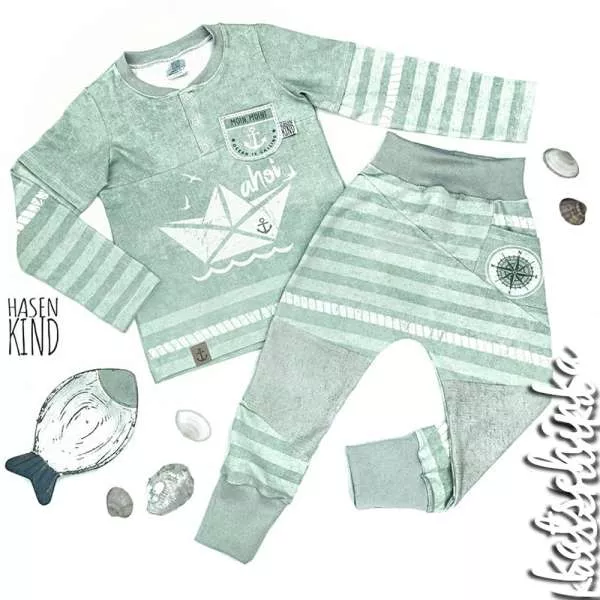 Bio Jersey Stoff AhoiSailor Vintage smokymint Panel – Kinderjersey Meterware