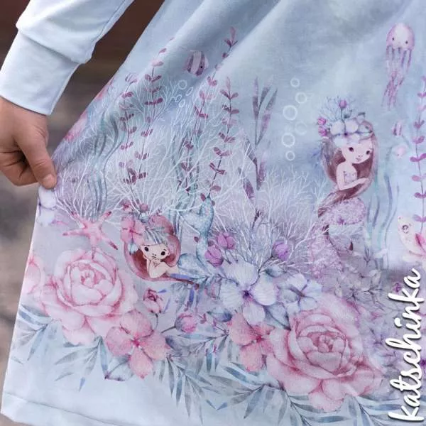 Bio Jersey Stoff Mermaid Sea Life Spiegelbodürde – Kinderjersey Meterware