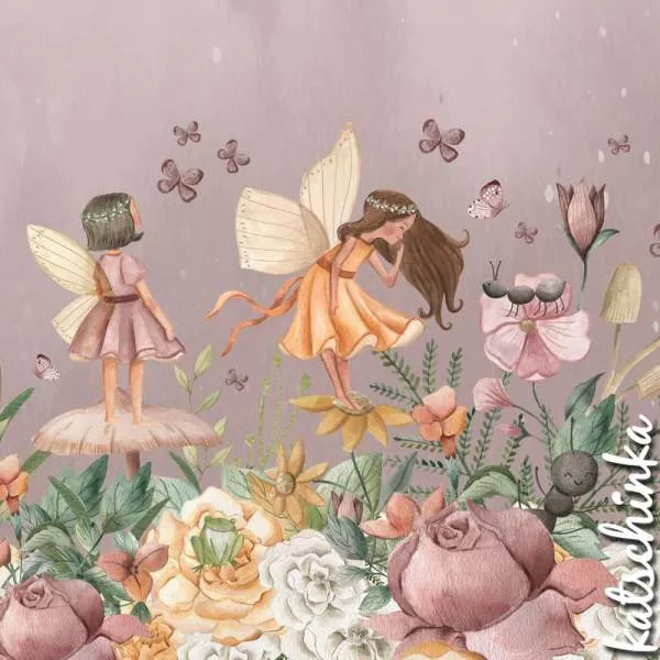 Bio Baumwolljersey Kinderstoff Fairies Vintage Garden