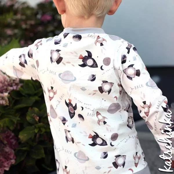 Bio Jersey Stoff To the Moon an Back - white – Weltraumstoff als Meterware