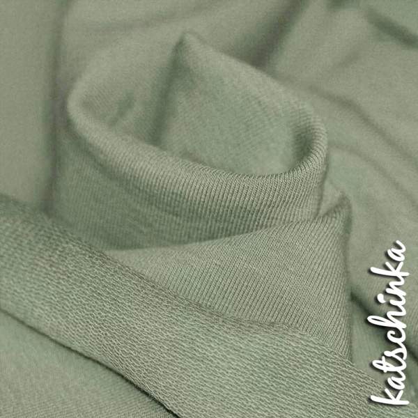 Sommersweat Stoff dusty grün als Meterware – elastischer French Terry Sweatstoff