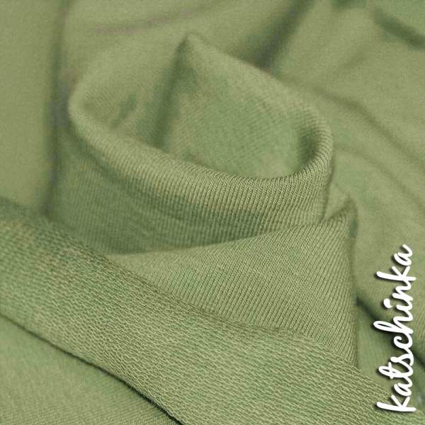 Sommersweat Stoff zartes olive als Meterware – elastischer French Terry Sweatstoff