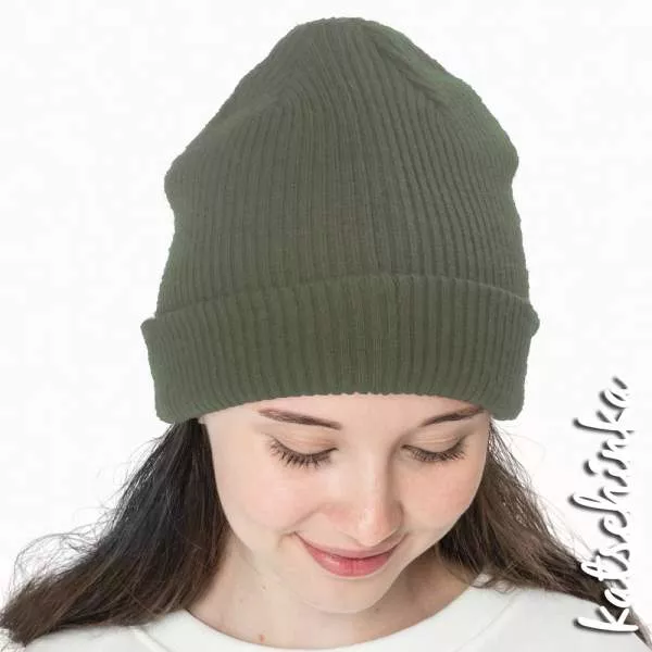 Grobstrick Bündchen olive zart meliert als Schlauchware, geripptes Hipster Bündchen für Pullover, Hosen und Mützen