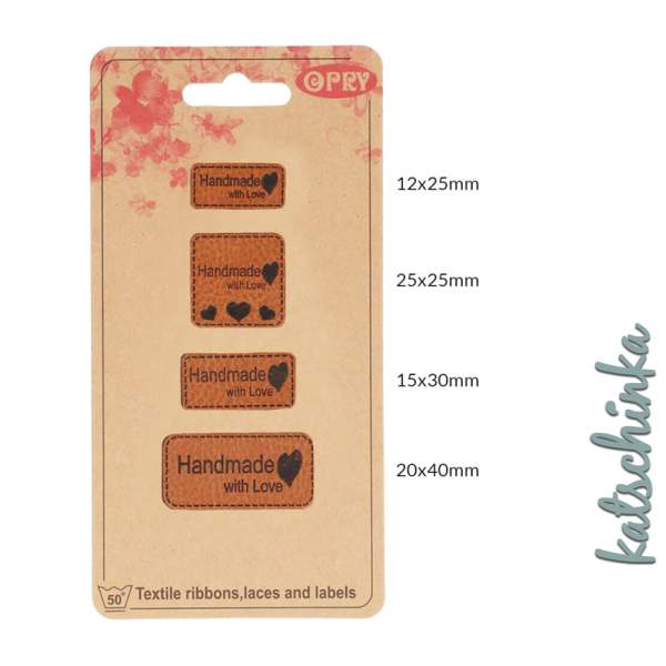 Kunstleder Label - handmade with Love (4 Stück)