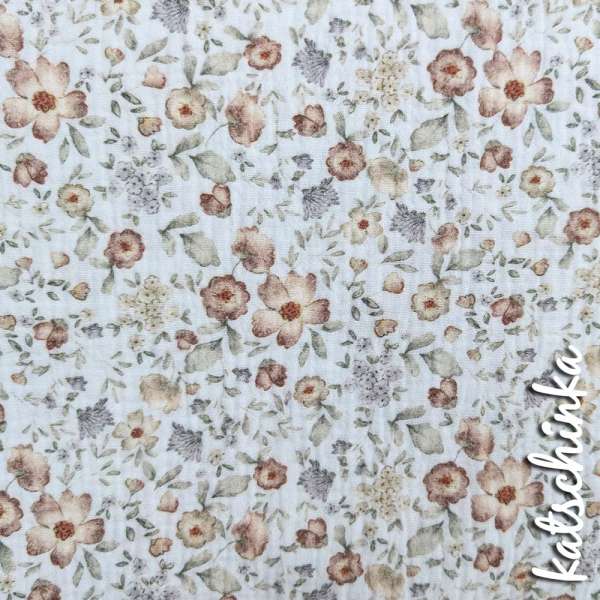 Musselin Weinlese Blumenmuster 4675 | 100% Baumwolle | Musselinstoff | Double Gauze | Musselintuch