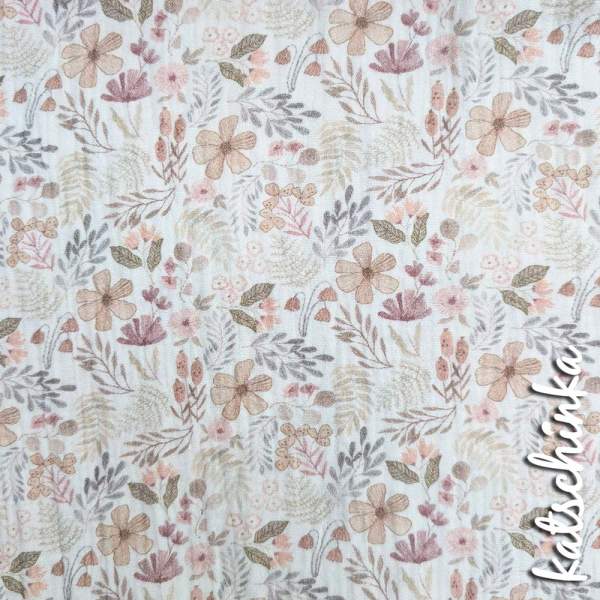 Musselin Waldpflanzen beige 4671 | 100% Baumwolle | Musselinstoff | Double Gauze | Musselintuch
