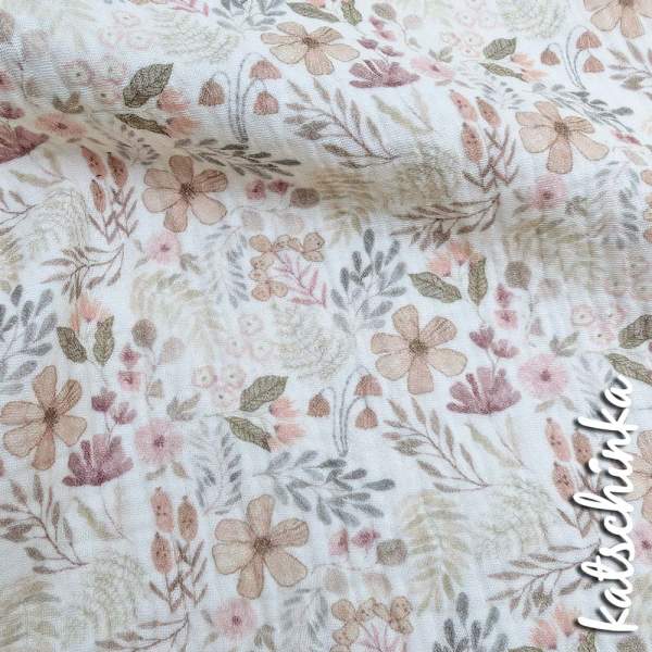 Musselin Waldpflanzen beige 4671 | 100% Baumwolle | Musselinstoff | Double Gauze | Musselintuch