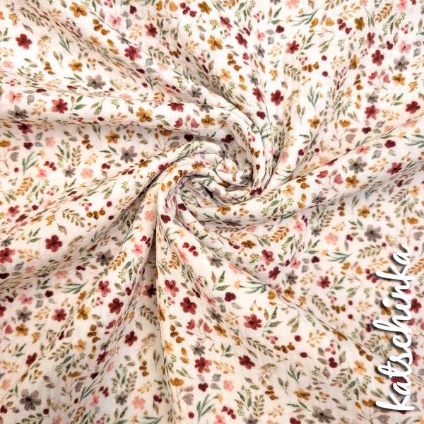 Musselin Blumen Collage Ecru 4678 | 100% Baumwolle | Musselinstoff | Double Gauze | Musselintuch