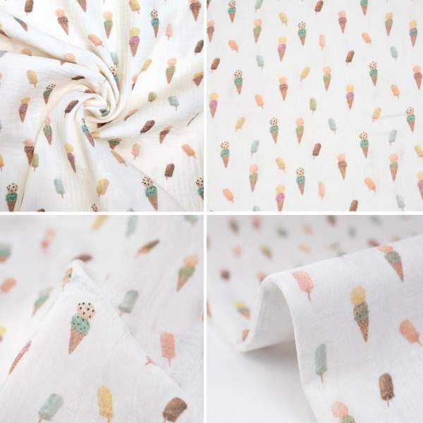 Musselin Sommer Eiscreme 4681 | 100% Baumwolle | Musselinstoff | Double Gauze | Musselintuch