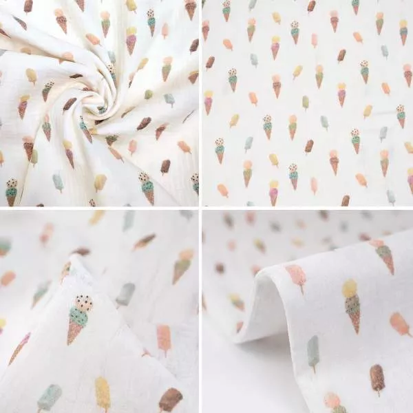 Musselin Sommer Eiscreme 4681 | 100% Baumwolle | Musselinstoff | Double Gauze | Musselintuch