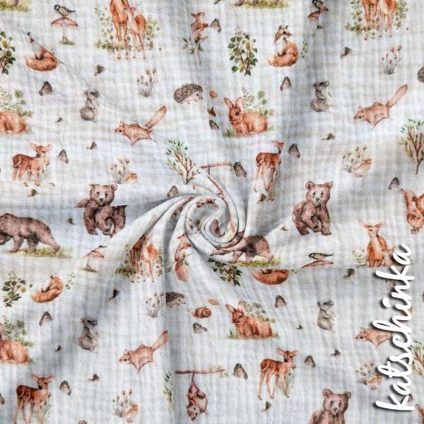 Musselin Natur Tiere 4677 | 100% Baumwolle | Musselinstoff | Double Gauze | Musselintuch