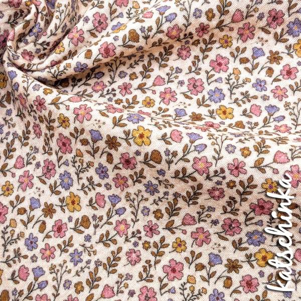 Musselin Retro Blumen beige 4682 | 100% Baumwolle | Musselinstoff | Double Gauze | Musselintuch