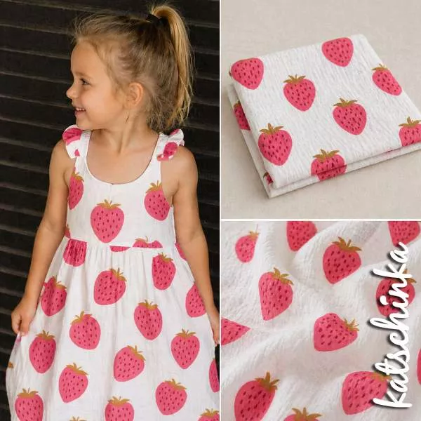 Musselin Stoff Erdbeeren Big 010 | 100% Baumwolle | Musselinstoff | Double Gauze | Musselintuch