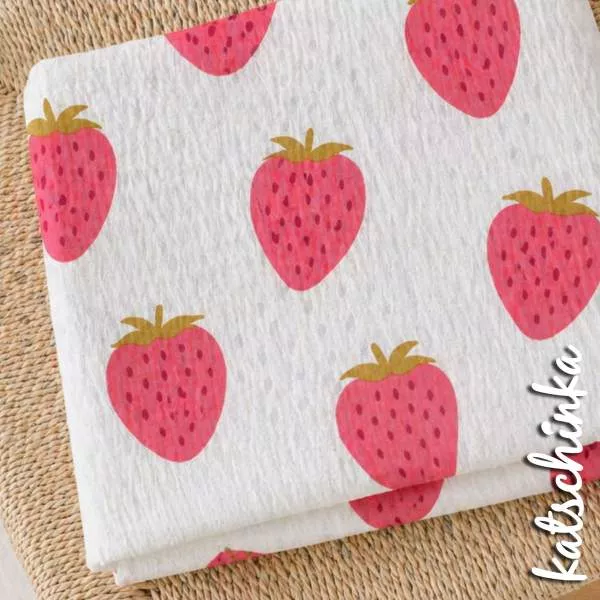 Musselin Stoff Erdbeeren Big 010 | 100% Baumwolle | Musselinstoff | Double Gauze | Musselintuch
