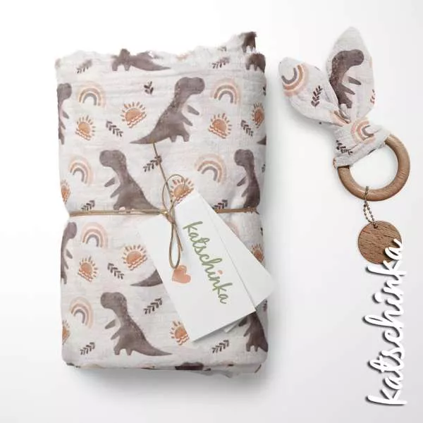 Musselin Boho Dino | 100% Baumwolle | Musselinstoff | Double Gauze | Musselintuch