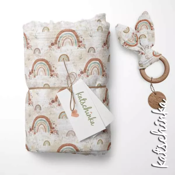 Musselin Boho Regenbogen sand | 100% Baumwolle | Musselinstoff | Double Gauze | Musselintuch