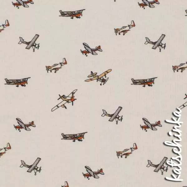 Ribjersey Flugzeuge beige 0779 schmale Rippen