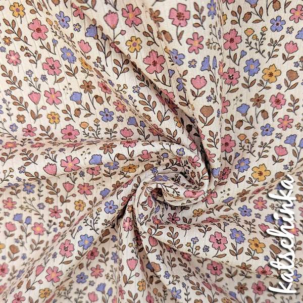 Breiter Ribjersey Retro Blumen 6602 Breit-Rib