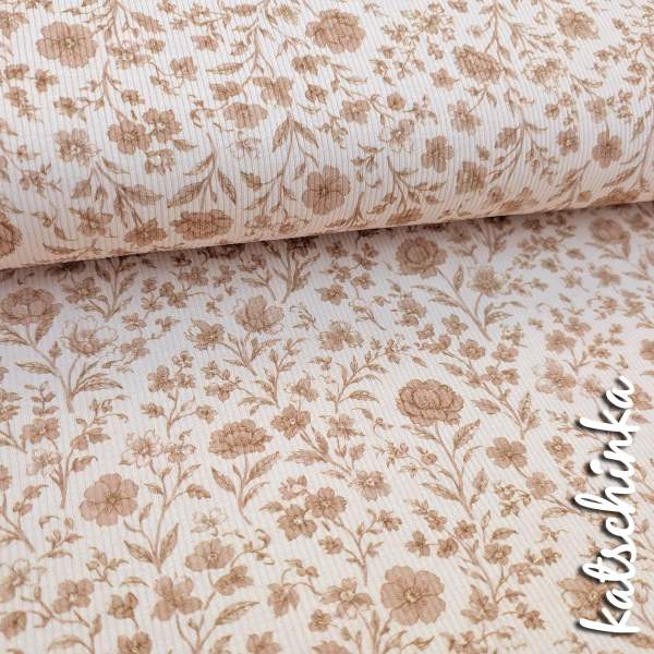 Ribjersey Blumen beige 7159 schmale Rippen