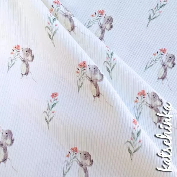 Ribjersey Maus mit Blume 7114 schmale Rippen