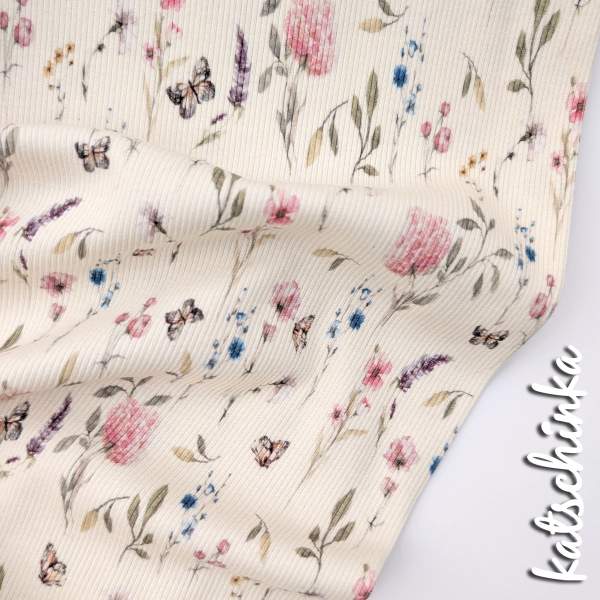 Ribjersey Blumen & Schmetterlinge 21746 schmale Rippen