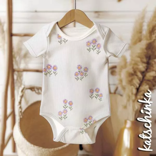 Ribjersey Flieder Sonnenblumen 7162 schmale Rippen