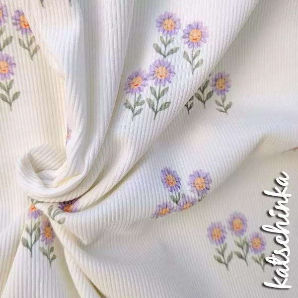 Ribjersey Flieder Sonnenblumen 7162 schmale Rippen