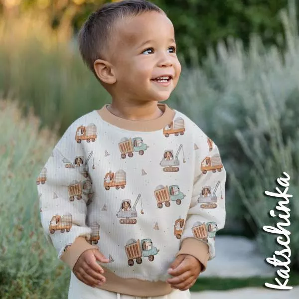 Kinderpullover aus Rippenjersey mit Motiv – weicher Ribjersey Stoff für Kinderkleidung in hellblau