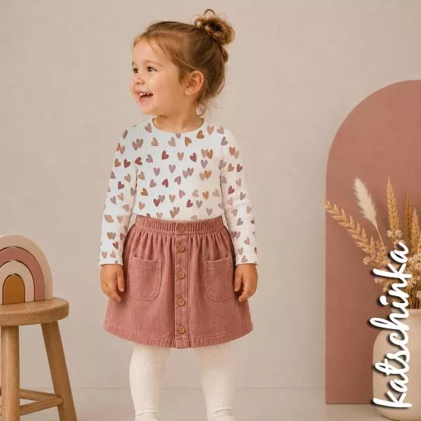 Ribjersey Mehrfarbige Herzen Beige 7172 schmale Rippen