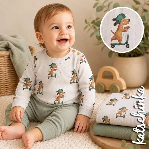 Ribjersey Hund mit Scooter 7164 schmale Rippen