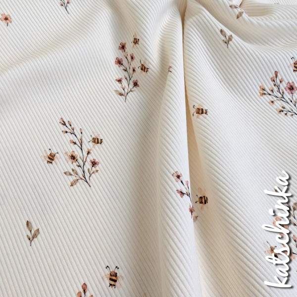 Ribjersey Bienchen und Blume 7197 schmale Rippen