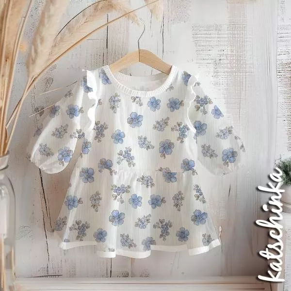 Ribjersey blaue Blumen 7175 schmale Rippen
