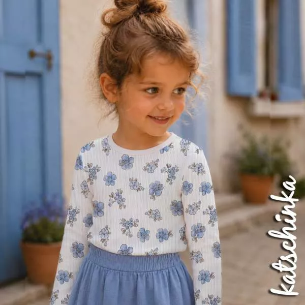Ribjersey blaue Blumen 7175 schmale Rippen