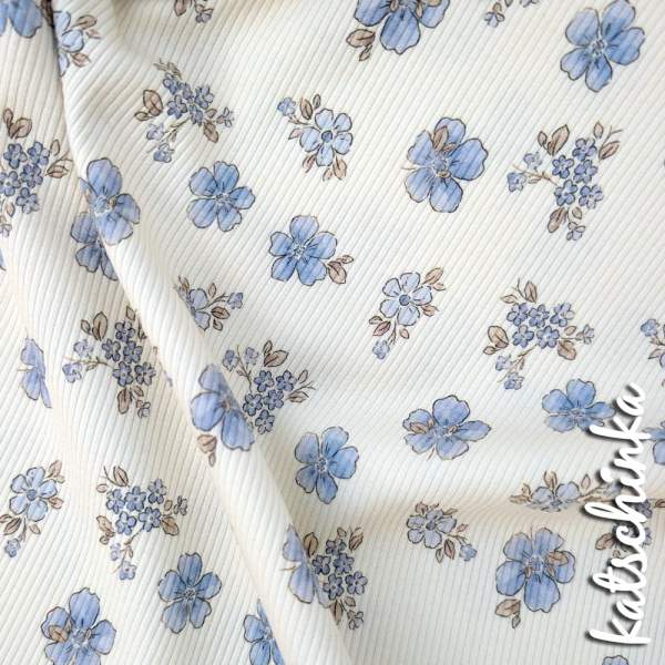 Ribjersey blaue Blumen 7175 schmale Rippen
